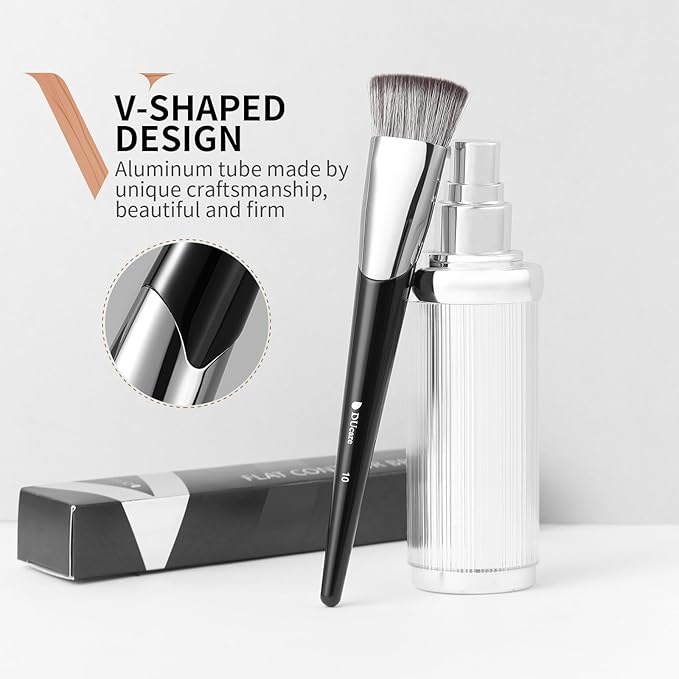 DUcare Foundation Brush Contour Bronzer Self Tanner Makeup Brushes for Liquid Makeup Flat Top Professional Buffing Blending Mineral Powder Face Brush, Black-Velvo Beauty