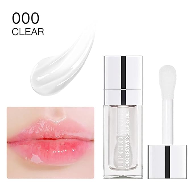 Hydrating Lip Glow Oil, Lip Oil Gloss Transparent Toot Tinted Nourishing Long Lasting Repairing Lightening Lip Lines (CLEAR) 0.2 OZ-Velvo Beauty
