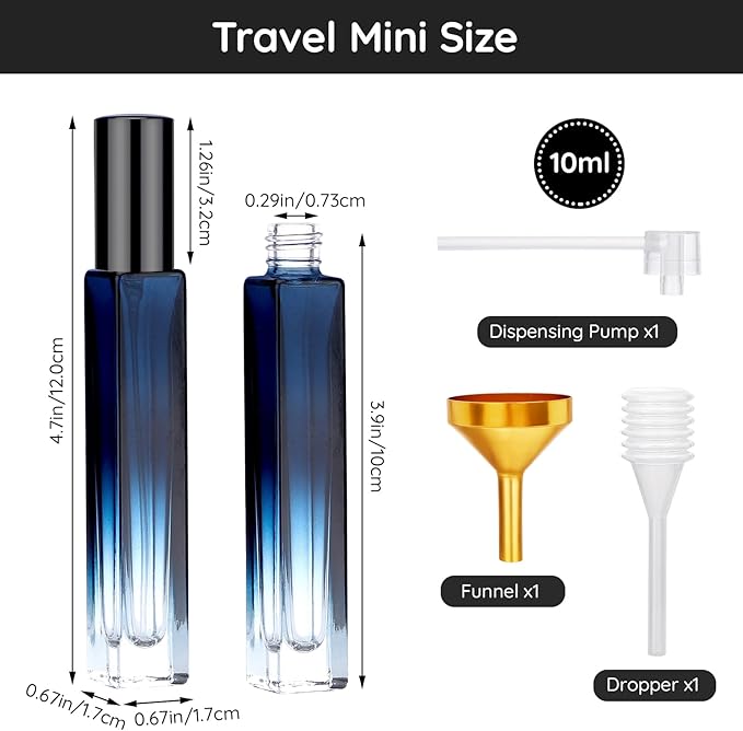 Segbeauty 10ml Perfume Refillable, 2pcs Mini Atomizer Sprayer for Toiletries, Empty Glass Spray Bottles with Refill Tool Kit - Gradient Blue-Velvo Beauty