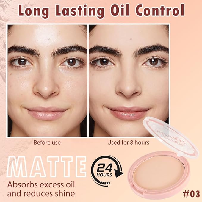Oil Control Face Pressed Powder, Matte powder setting powder, long-lasting and waterproof loose powder, Flawless Lightweight Face Cosmetics, Cruelty-free, (03, 1 Pcs)-Velvo Beauty