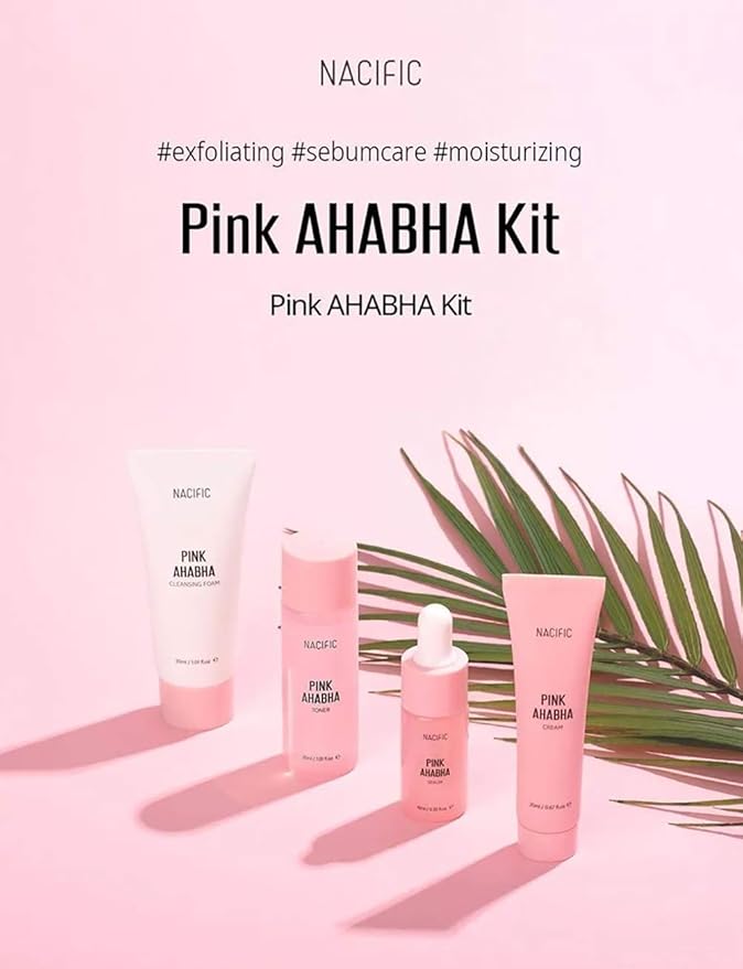Nacific Pink AHA BHA Kit (Cleansing Foam, Toner, Serum, Cream) Travel Size Skin Care Set-Velvo Beauty