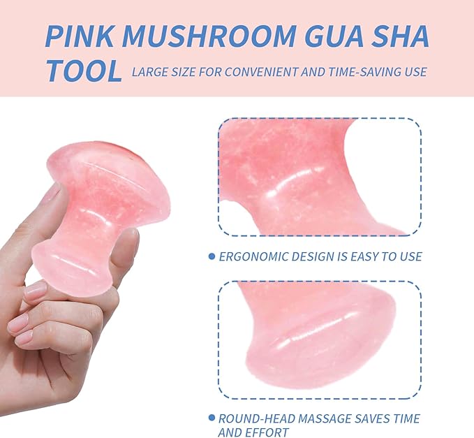Mushroom Gua Sha Natural Rose Quartz Aventurine Gua Sha Mushroom Face Massager Stone for Eye Neck Beauty Spa Relaxing Massage Stone Facial Massage Spa Relaxing Meditation Guasha Scraping Massage Tool-Velvo Beauty