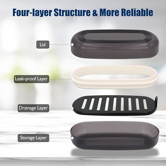 Shampoo Bar Holder Travel Case, Large Soap Holder for 5 oz/10 oz Oversized Bars, Durable & Versatile Storage Soap Container with Drainage Layer (1 Pack, Black Style A-Large)-Velvo Beauty