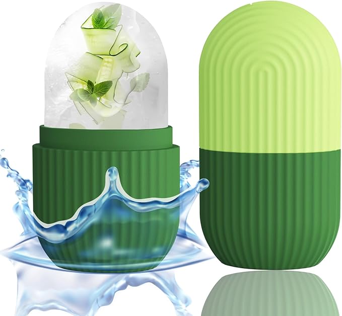 XHJRI Ice Roller Massager for Face, Eyes and Neck - Naturally Condition Skin, De-Puff Eye Bags, Reduce Migraine Pain - Reusable Silicone Ice Mold (Green)-Velvo Beauty