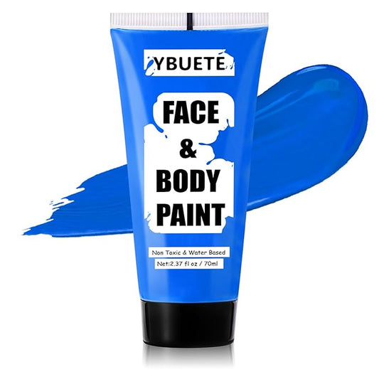 Blue Water Based Face Body Paint, 2.37 OZ Large Tube Full Coverage Face Paint for Avatar Smurfs Mermaid Cosplay Makeup, Washable Royal Blue Body Painting Cream for Adult Halloween SFX Makeup-Velvo Beauty