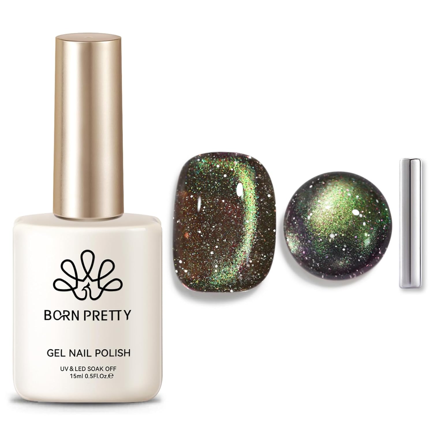 Born Pretty Cat Magnetic Eye Gel Nail Polish,Brown Green Magnetic Gel Polish Shimmer Magnetic Eye Gel Manicure Nail Art DIY 15ml-Velvo Beauty