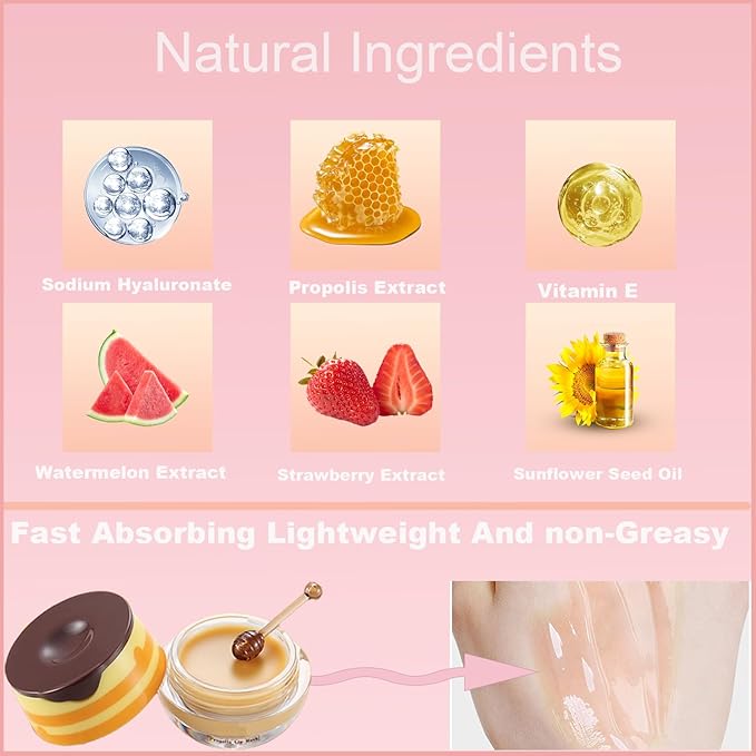 2 PCS Bee Lip Balm Honey Pot, Honey Watermelon Bee Lip Balm Sleeping Lip Mask Overnight with Sticks, Honey Pot Lip Balm Hydrating Exfoliating Prevention Dry and Crack Lip Scrubs-Velvo Beauty