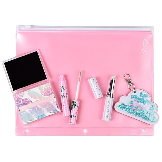 Petite 'n Pretty New Makeup Set - Featherlight Clear Mascara & Brow Gel, Glo$$ Balm, Cloud Mine Backpack, Biodegradable Blotting Sheets + Makeup Bag for Kids, Tweens and Teens-Velvo Beauty