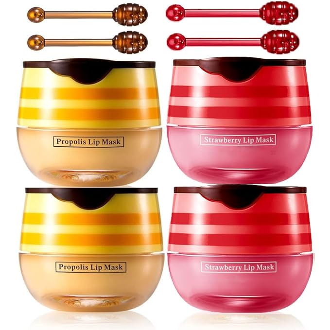 4 Pcs Lip Mask Reduces Lip Lines and Exfoliator, Prevention Dry & Cracked Lip. (Honey & Strawberry)-Velvo Beauty