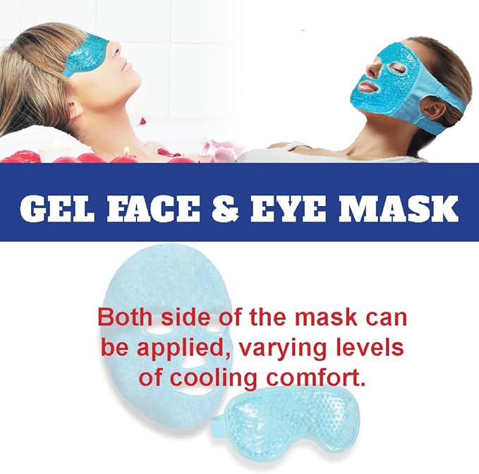 Gel Beads Face & Eye Masks Kit .Hot/Cold Mask. Eye and Face Therapy with Soft Back Reusable(Eye & Face Mask Blue)-Velvo Beauty