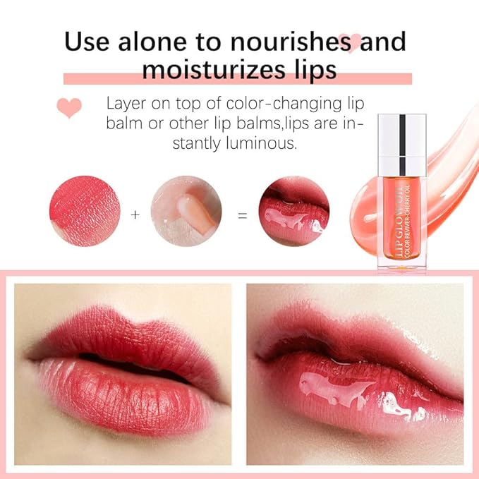 Lip Glow Oil, Care Of Lips Enjoy Lip Spa, Lip Color Oil, Hydrating Lip Balm, Lip Oil Gloss Tinted Hydrating Lip Care, Lip Lines Lip Crystal Jelly Moisturizing (004 Coral)-Velvo Beauty