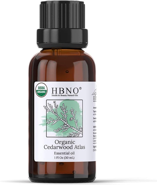 HBNO California Bottled Organic Cedarwood Essential Oil 1 fl oz (30ml) - USDA Certified Organic Cedarwood Essential Oil for Aromatherapy, Soap Making, DIY, Fragrances, Diffuser-Velvo Beauty