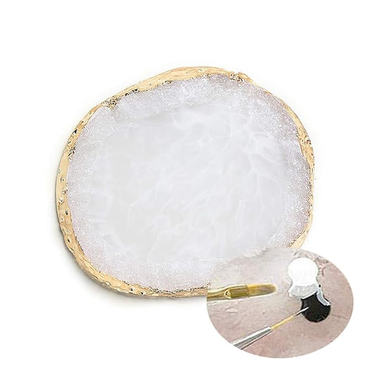 MISUD Resin Nail Art Palette, Nail Polish Drawing Color Dish Golden Edge Resin Stone Paint Drawing Color Dish Manicure Nail DIY Tool (White)-Velvo Beauty
