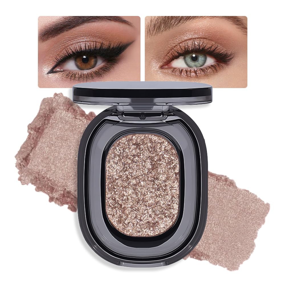 Eye shadow low saturation delicate long-lasting eye shadow palette, Monochrome Glittler Eyeshadow, pressed glitter eyeshadow, Glittle Pressed Powder Single Vegan Eyeshadow, (03 Glittle Gold)-Velvo Beauty