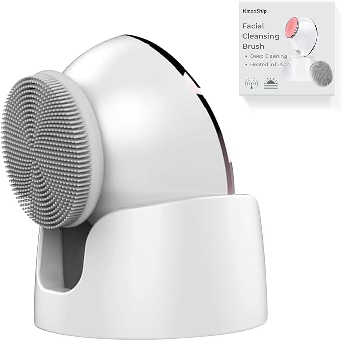Facial Cleansing Brush, 2 in 1 Vibration & Heating Face Scrubber for Cleansing & Exfoliating Waterproof, Suitable for Sensitive & Acne-Prone Skin, 5 Speed for Deep Facial Cleansing-Velvo Beauty