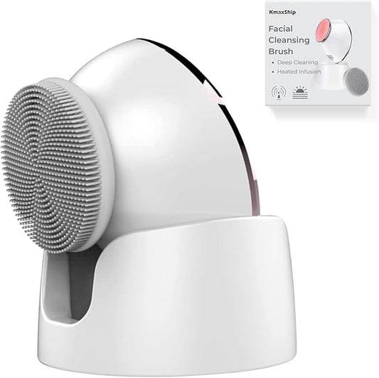 Facial Cleansing Brush, 2 in 1 Vibration & Heating Face Scrubber for Cleansing & Exfoliating Waterproof, Suitable for Sensitive & Acne-Prone Skin, 5 Speed for Deep Facial Cleansing-Velvo Beauty