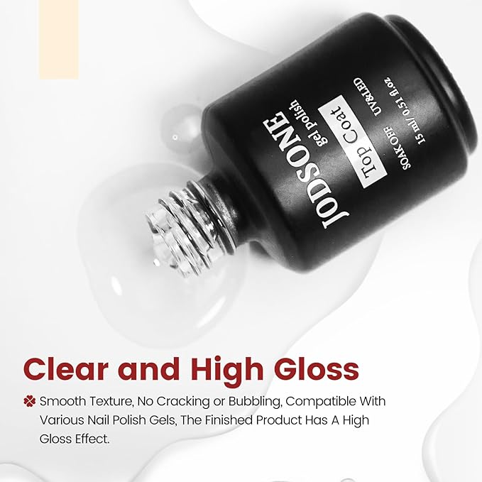 JODSONE 15ML Top Coat Gel Polish High Gloss Shine Finish Long Lasting Gel Nail Polish Professional Manicure Home DIY No Wipe-Velvo Beauty