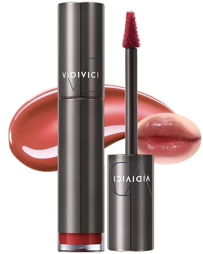VIDIVICI Millennial Tint Glit - Transfer Proof Moisture Korean Lip Tint with Long-Lasting Color, Lightweight Water Jelly Texture, Hydrating & Smudge-Free Lip Stain, 0.13oz (04 FALLING BROWN)-Velvo Beauty