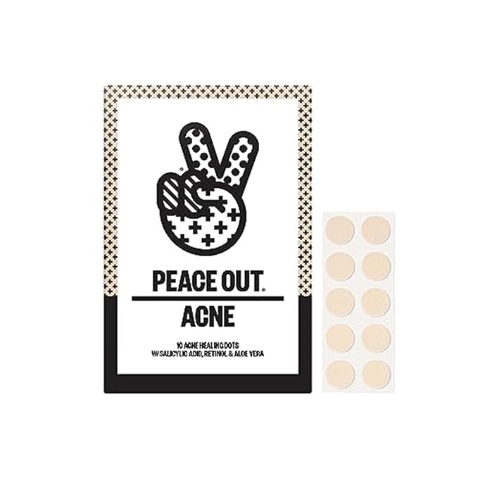 PEACE OUT Acne Healing Dots Helps Clear Blemishes Overnight, Fast Acting Hydrocolloid Pimple Patches for Breakouts with Salicylic Acid, Retinol and Aloe Vera, Award Winning Skincare Solution 10 Count-Velvo Beauty