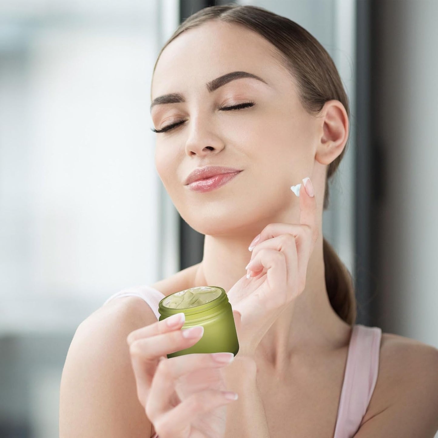 Domensi 48 Pcs 2 oz Glass Jars with Lids Travel Size Round Leakproof Empty Cosmetic Jars with Inner Liners Lid for Storing Makeup Lotions Face Cream Ointments Candle DIY Making (Pea Green)-Velvo Beauty