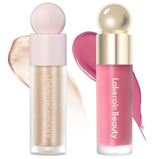 Erinde 2 Colors Liquid Highlighter and Blush Set, Natural Matte Face Blush, Natural Glossy Liquid Illuminator for Face and Body, Lightweight Blendable Silky Smooth Texture, Cruelty-free-Velvo Beauty