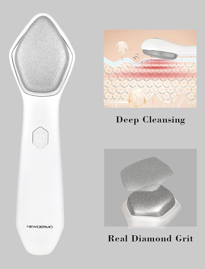 NEWDERMO Microdermabrasion Machine Pro, Large Diamond Electric Microdermabrasion Wand Tool With 3 Levels Frequency for Face Body Exfoliate Skin Care(White)-Velvo Beauty