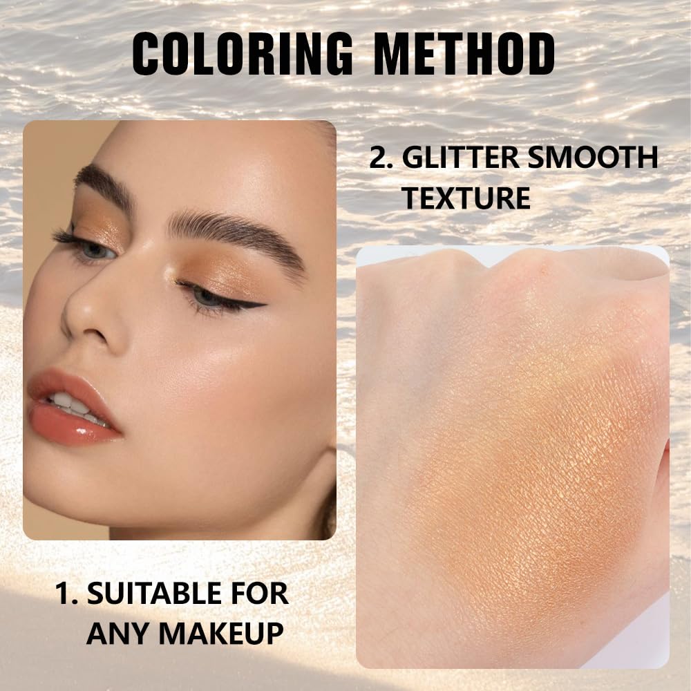 Glitter Single Eye Shadow Palette Makeup, Golden Sparkle Shimmer Monochrome Eyeshadow For Old Women, Mini Pressed Pigmented Waterproof Sombras Para Ojos,Vegan, Talc, Paraben&Cruelty Free, 06-Velvo Beauty