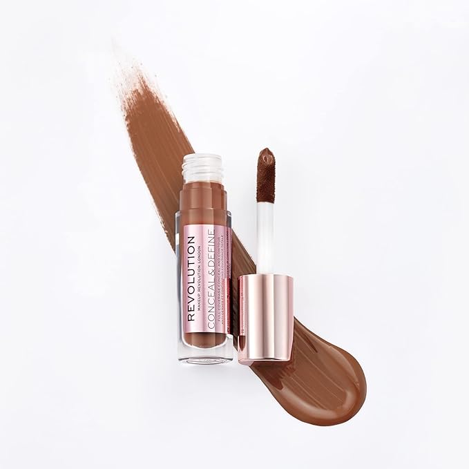 Makeup Revolution Conceal and Define Concealer, Full Coverage & Matte Finish, C16.5 for Dark/Deep Skin Tones, Vegan & Cruelty-Free, 0.7 Fl Oz-Velvo Beauty