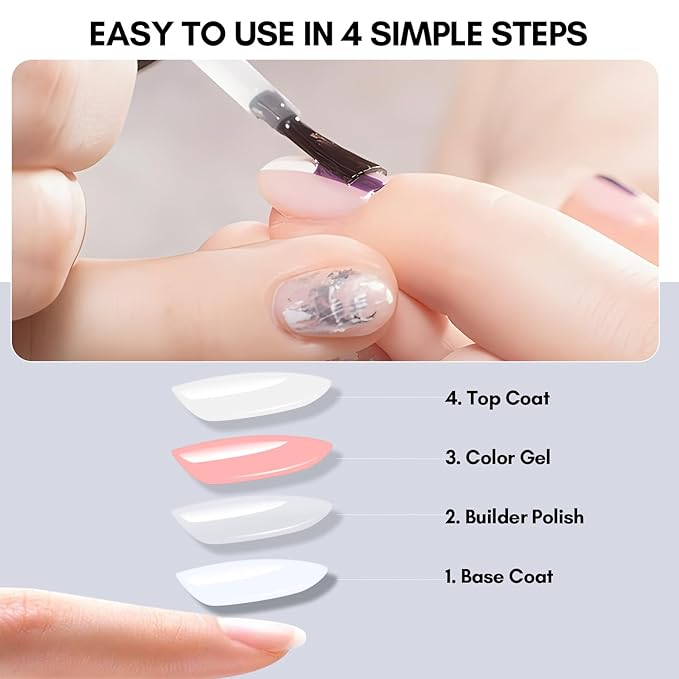 Makartt 3Pcs Builder Nail Gel with Top and Base Coat, Clear Gel Builder Kit for Nails Apex Building Thickening Strengthener Extension Rhinestone in a Bottle, UV Light Lamp Required-Velvo Beauty