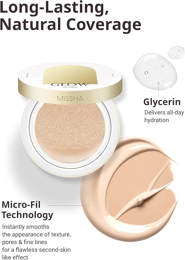 MISSHA Glow Cushion No.21 Light Beige for Bright Skin Radiant & Moisturizing Skin with Buildable Coverage-Velvo Beauty