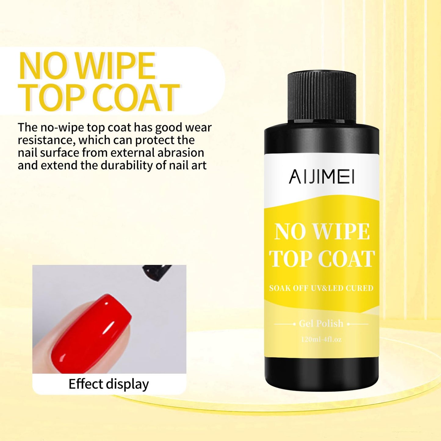 AIJIMEI 120ml Gel Polish No Wipe Top Coat Long Lasting Top Gel for Acrylic Nails,Top Coat for Home DIY and Nail Salon Non-Wipe TopCoat 4 Fl Oz-Velvo Beauty