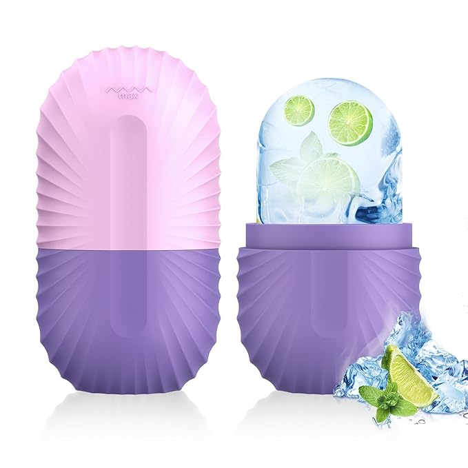 Ice Roller for Face and Eye, Silicone Ice Facial Roller Ice Holder, Face Ice Mold Skin Care, Face Icers Reusable Ice Cube Roller for Shrink Pores Anti Wrinkle Reduce Puffiness, Purple-Velvo Beauty