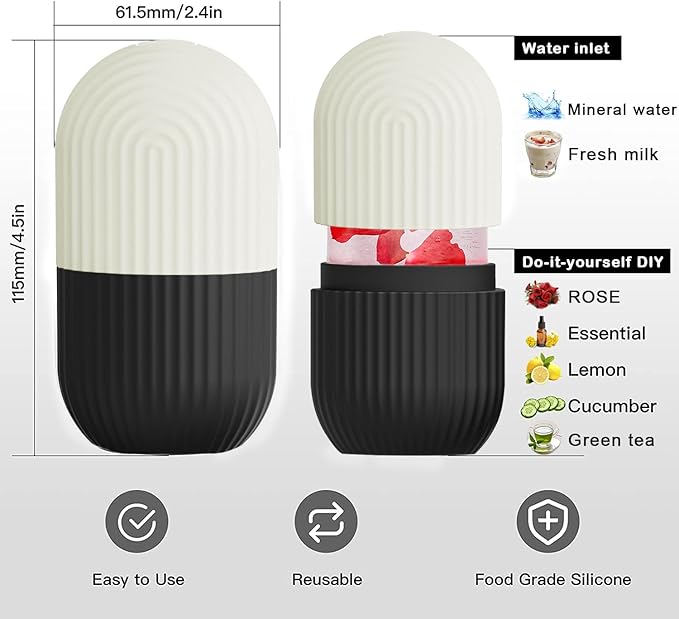 XHJRI Face Roller Massager for Skin Care, Reusable Ice Mold Massage Roller - Cordless, Battery Powered, Black White, Migraine Relief, Rolling Therapy for Whole Body-Velvo Beauty