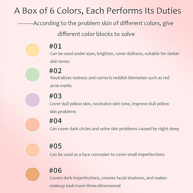 6 Colors Correcting Concealer Palette, Makeup Cream Contour Palette with Brush, Contouring Foundation Highlighting Concealer Palette for Conceals Dark Circles, Redness, Acne, Blemish-Velvo Beauty