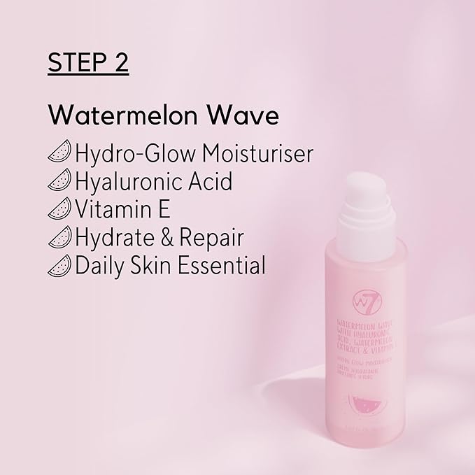 W7 Peachy Clean Makeup Removal, Aftercare & Cleansing Set - Remove Makeup, Moisturise & Soothe Skin and Lips - Including Sweet Dreams Overnight Lip Mask and Watermelon Wave Hydro-Glow Moisturiser-Velvo Beauty
