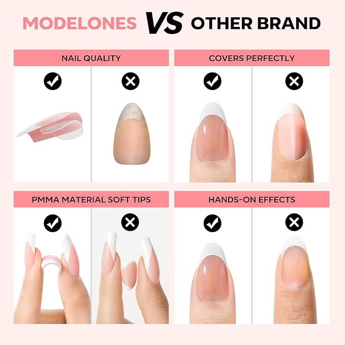 modelones French Tip Press on Nails, 150Pcs M-Almond Fake Nails with Nail Box, Deep Nude Gel Nail Tips for Women, Soft Glue-On Nails for Natural Salon Look, DIY Nail Art Kit (15 Sizes)-Velvo Beauty