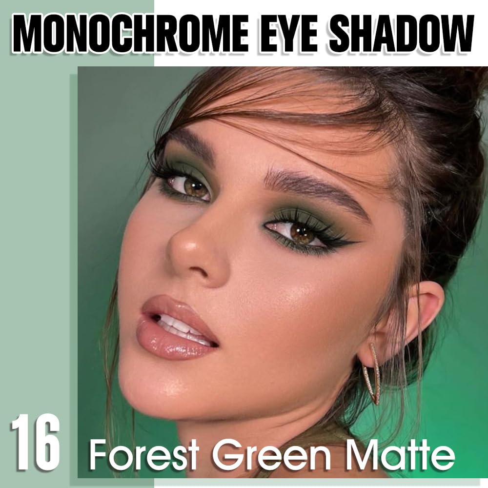 Single Matte Eye Shadow Palette Makeup, Forest Green Matte Eyeshadow for Women Halloween Birthday Party Wear, Monochrome Eye Shadow Makeup, Pigmented Waterproof Sombras Para Ojos, 16-Velvo Beauty