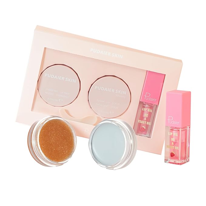 Pudaier 3Pcs Lip Care Kit with Coconut Lip Mask Caramel Lip Scrub Strawberry Lip Oil for Shiny and Nourishing Lips, Dry Lips Treatment, Moisturizing Lip Care For All Day Hydration-Velvo Beauty