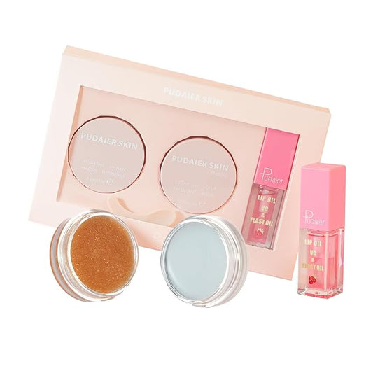 Pudaier 3Pcs Lip Care Kit with Coconut Lip Mask Caramel Lip Scrub Strawberry Lip Oil for Shiny and Nourishing Lips, Dry Lips Treatment, Moisturizing Lip Care For All Day Hydration-Velvo Beauty