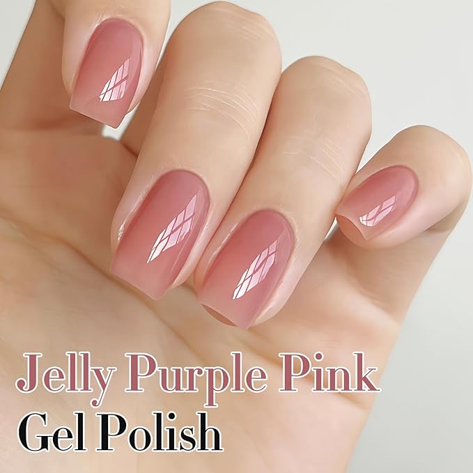 Double Rhythm 0.50 OZ Translucent Gel Polish Same Color Same Bottle Sheer Pastel Neutral Natural Milky 15 ML Jelly UV Nail Art DIY at Home (Pale Purple Pink-A1495)-Velvo Beauty