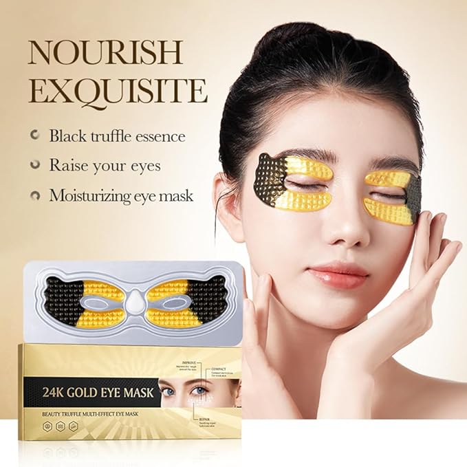 24K Gold Under Eye Patches (5 Pairs) - Black Truffle Under Eye Mask with Newly Upgraded 3D Wrap-around Design, Specifically for Canthus Wrinkles and Dryness Around the Eyes (Gold)-Velvo Beauty