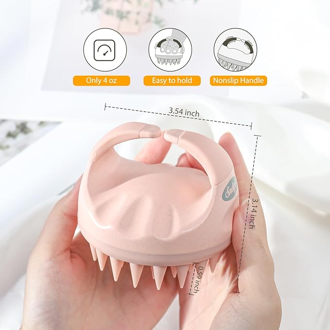 Sndyi Scalp Massager Shampoo Brush, Scalp Scrubber with Soft Silicone Bristles, Scalp Exfoliator for Dandruff Removal, Scalp Massager for Hair Growth, Wet Dry Hair Brush for Scalp Care, Pink-Velvo Beauty