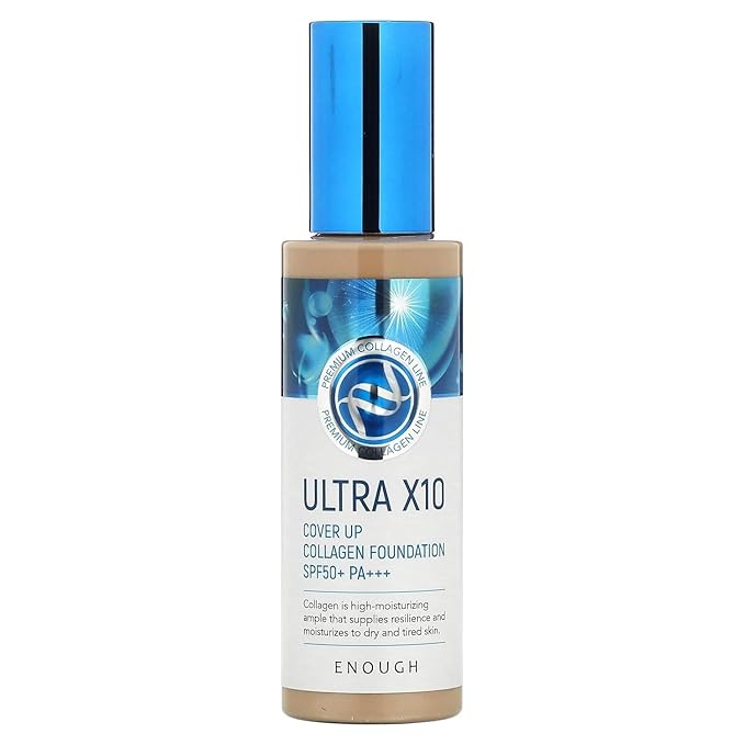Enough Ultra 10X Cover Up Collagen Foundation, SPF 50+ PA+++, 21 Natural Beige, 3.53 oz (100 g)-Velvo Beauty