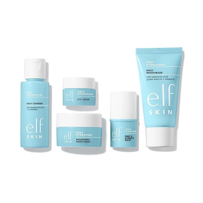 e.l.f. Jet Set Hydration Kit, Travel Friendly Hydrating Skincare Set, Face Cleanser, Balm, Moisturizer, Eye Cream & Night Cream, Vegan & Cruelty-Free-Velvo Beauty