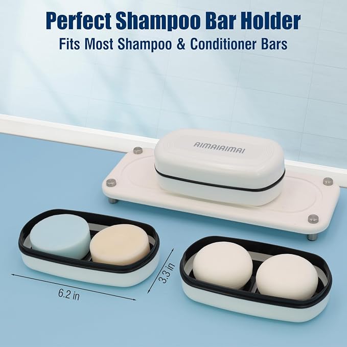 Shampoo Bar Holder Travel Case, Large Soap Holder for 5 oz/10 oz Oversized Bars, Durable & Versatile Storage Soap Container with Drainage Layer (1 Pack, White Style A-Large)-Velvo Beauty