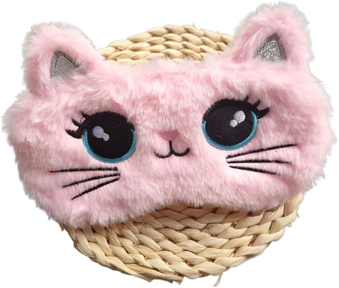 Cute Soft Plush Cat Sleeping Mask for Women Girls, Cute Animal Sleep Eye Cover Mask Eye Funny Blindfold Eyeshade for Night Nap Travel (Pink)-Velvo Beauty