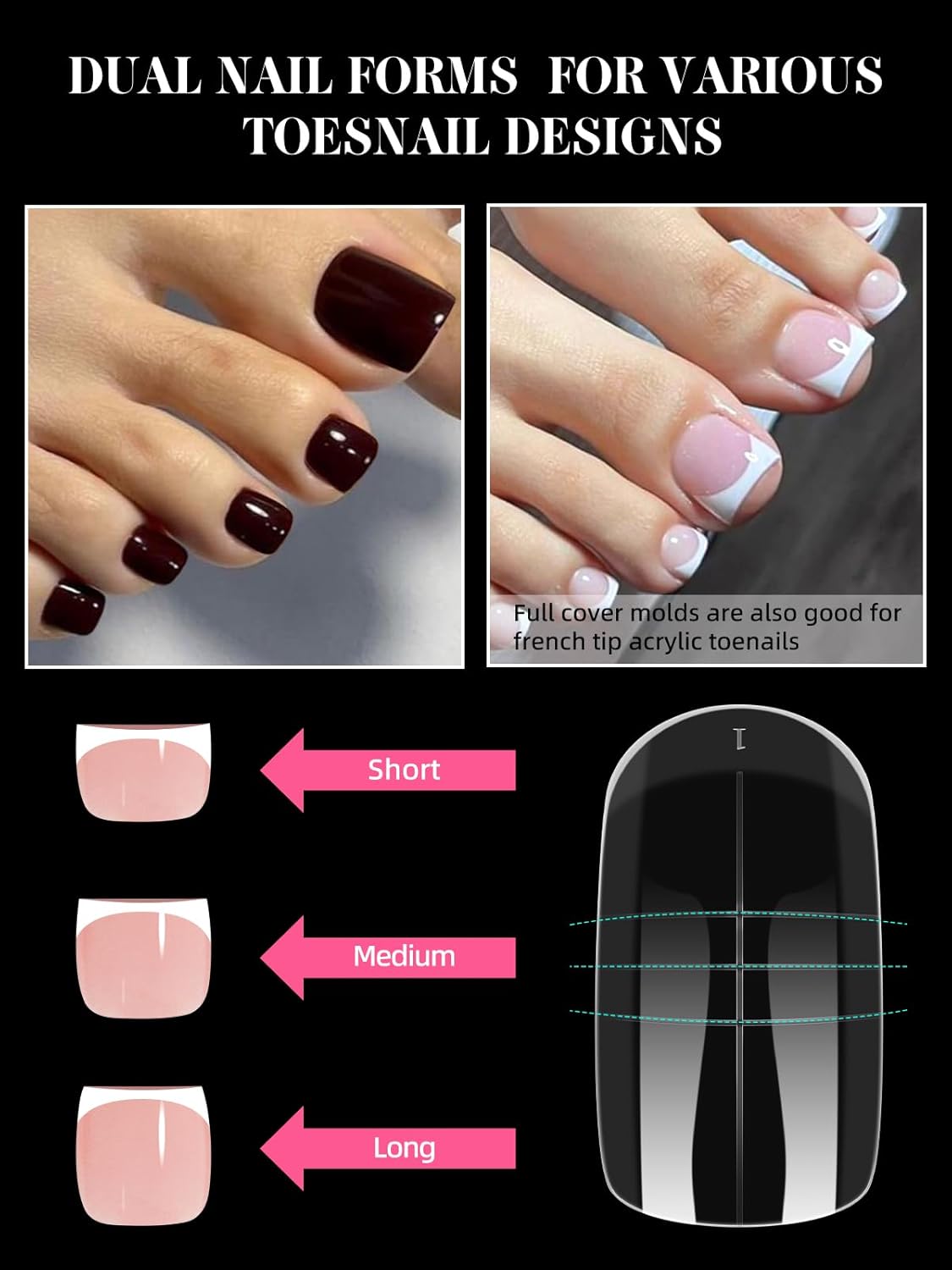 EBANKU Poly Gel Nail Forms Kit for Toes - 150PCS Reusable Dual Toenail Forms for Builder Gel, Toe Nail Kit with 2.5oz Slip Solution, Brush, File, 5PCS Clips - 15 Sizes-Velvo Beauty