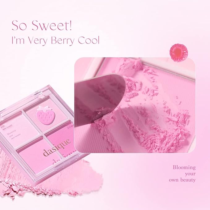 Dasique Blending Mood Cheek #06 Berry Smoothie | 4 Blendable Shades in Lightweight Smooth Powder | Vegan | Pink Blush-Velvo Beauty
