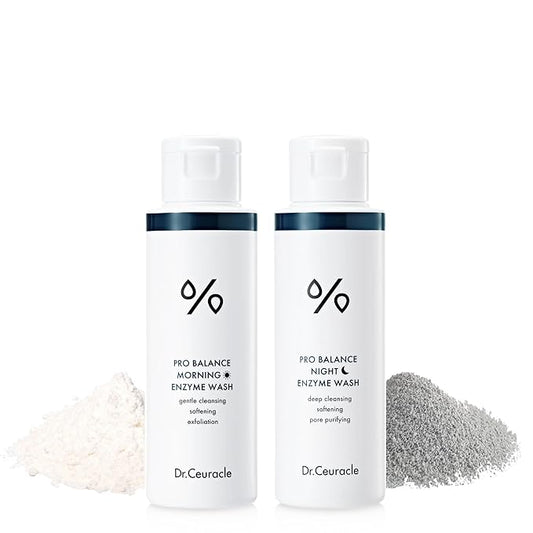 Enzyme Powder Face Wash Set - Dr.Ceuracle Pro Balance Day and Night Powder Wash with Natural Enzymes (2x50g) - Korean AM PM Facial Enzyme Powder Cleanser Bundle for Deep Pore Cleansing-Velvo Beauty
