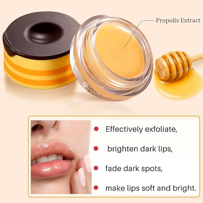 2 PCS Bee Lip Balm Honey Lip Balm Pot,Lip Exfoliating Lip Mask Hydrating & Prevention Dry and Cracked Lip Scrubs Exfoliator, Honey Lip Sleeping Mask Fade Lip Lines Bee Lip Balm-Velvo Beauty